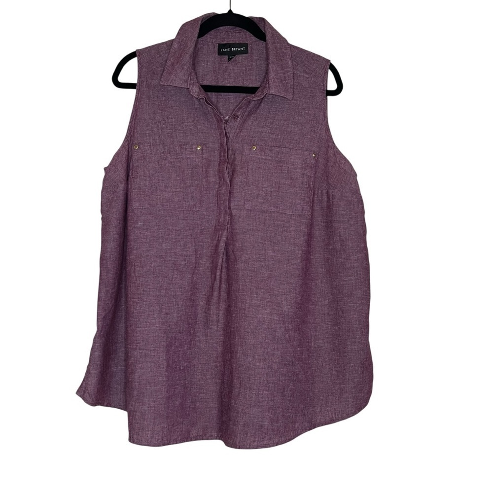 2/$30 Lane Bryant Linen Blend Purple Sleeveless Button Down Shirt